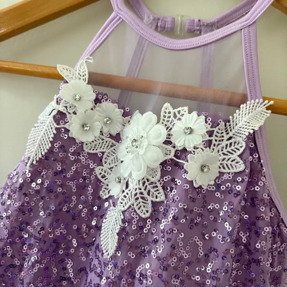 Lilac Purple Lavender Ballet Dance Costume Dress E2223 girls L sequins Tier Tutu